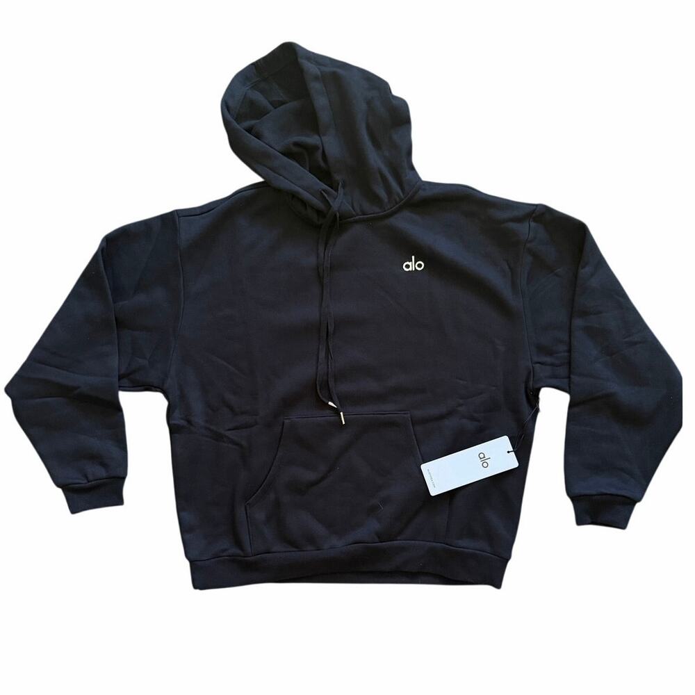 Alo Yoga Accolade Hoodie Black Oversized French Terry Pullover Large NWT